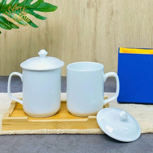 Bộ 2 Ly Sứ Trắng Bát Tràng
